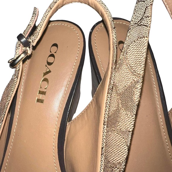 Coach Tan Signature Slingback Peeptoe FERRY Shoes Size 8.5 - Picture 6 of 10